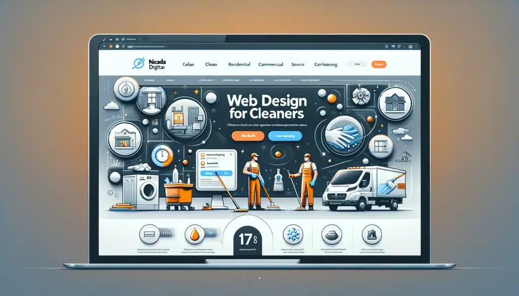 A clean and user-friendly interface for a cleaning service website displayed on a computer screen, featuring online booking and service listings