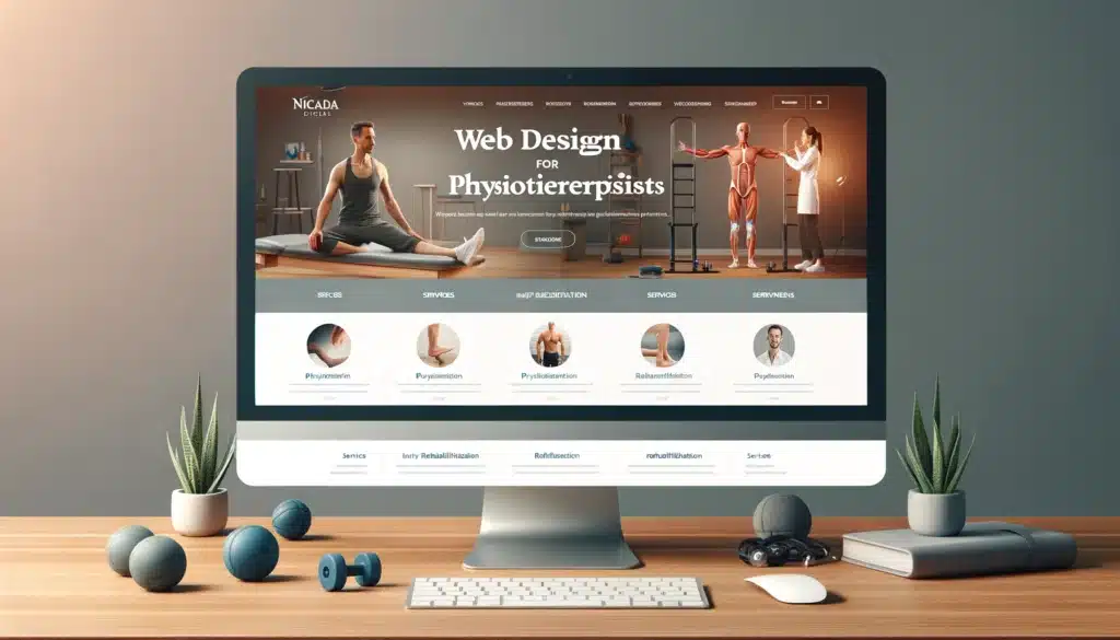 A professional and healing website design for a physiotherapist displayed on a computer screen, showcasing a clean and organized layout with imagery