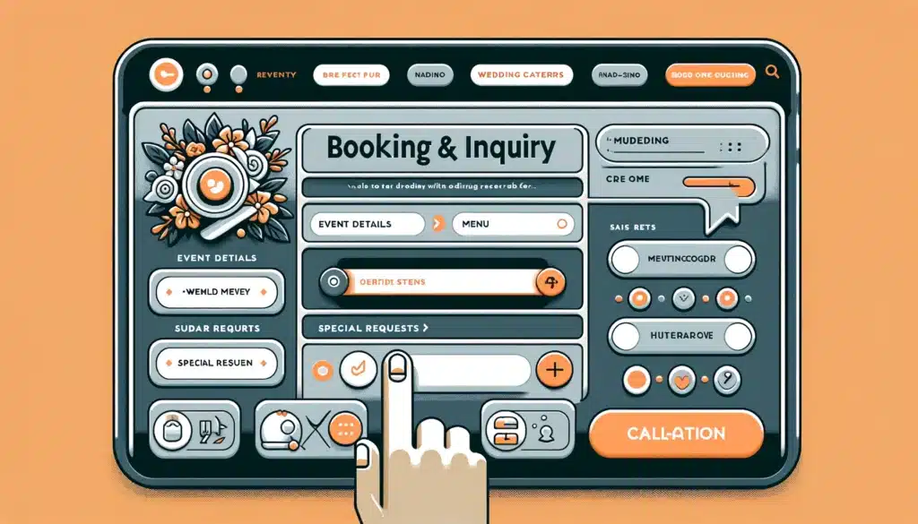 Image displaying a user-friendly booking and inquiry form for wedding caterers. Include sections for event details, menu preferences etc