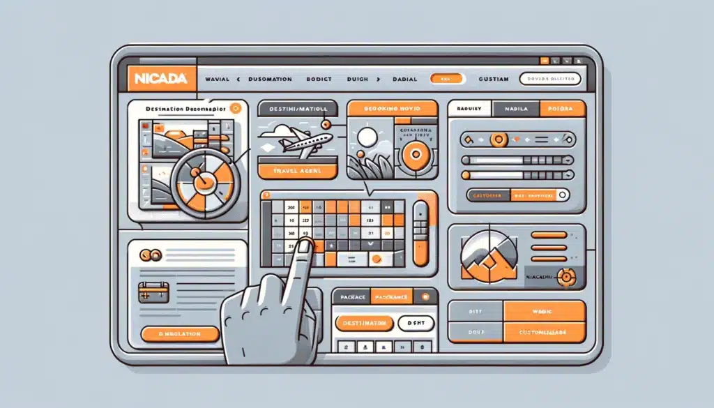 Image displaying a user interface for travel agents with booking and customization tools