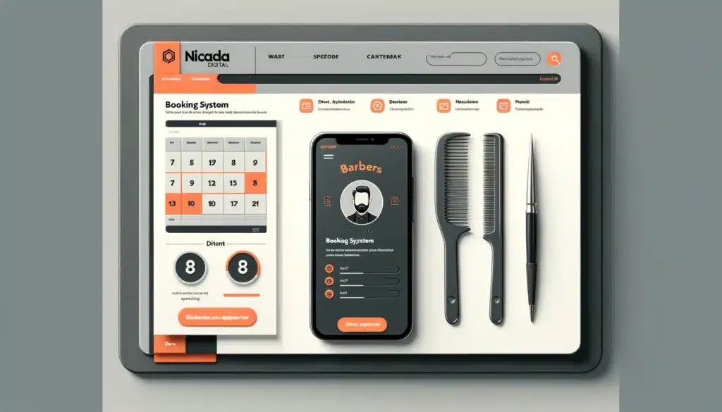 Image featuring a clean, modern web interface design tailored for barbers