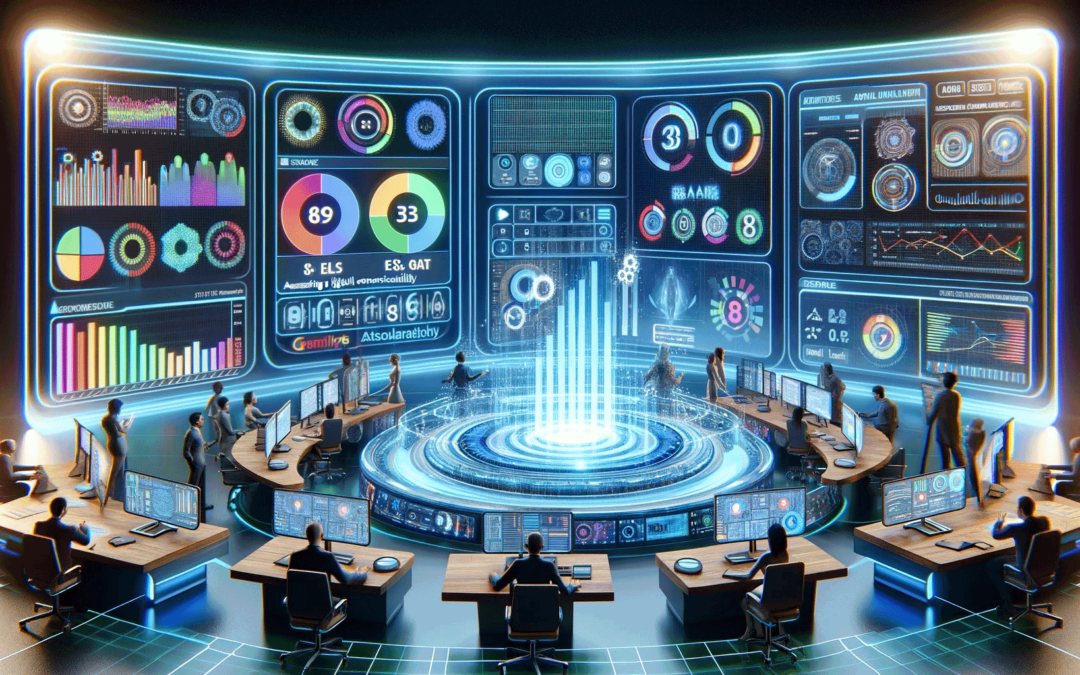 Image for the article 'Assessing Digital Content Quality - The Evolution of the E-E-A-T Score Framework' shows a futuristic analytical dashboard