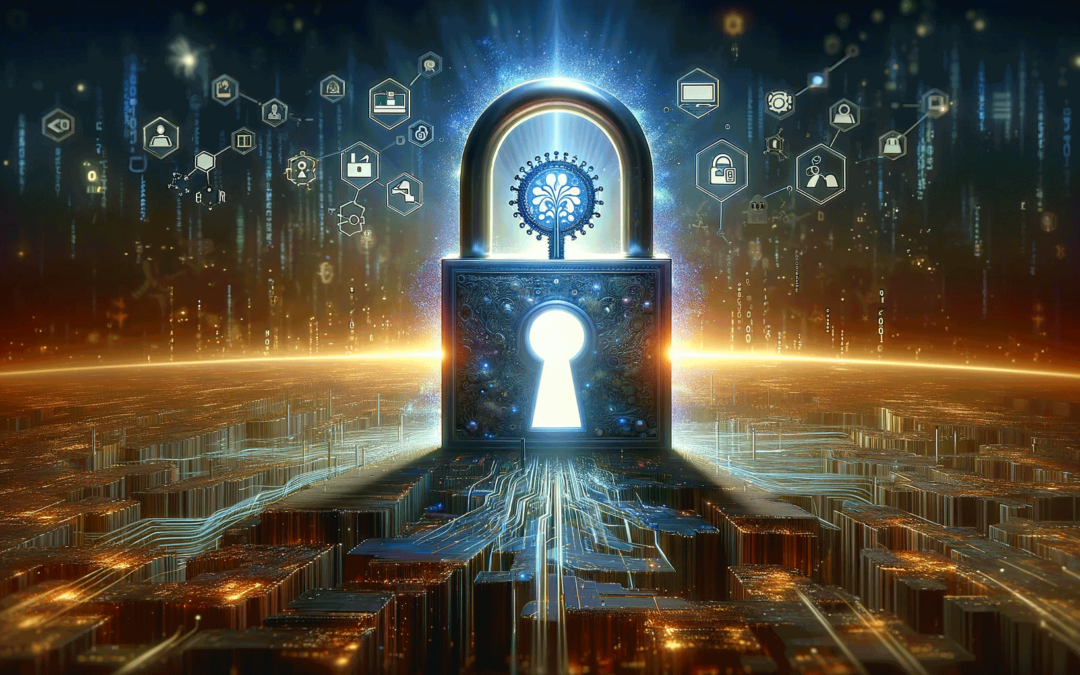 Image for the article 'Unlocking the Secrets of E-A-T - The Key to SEO Success' portrays a symbolic key unlocking a giant, glowing lock