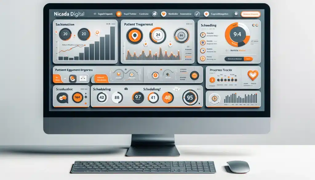 Image showing a dashboard for speech therapists on a computer screen, focusing on patient engagement and progress tracking