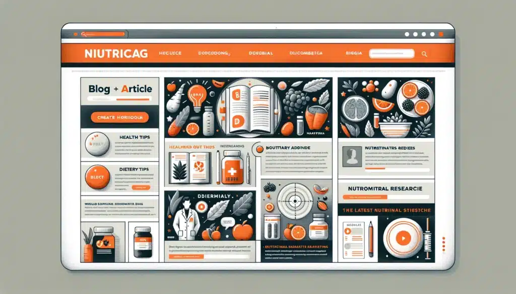 Image visualizing the blog or article section of a nutritionist's website, featuring a user-friendly interface for reading health tips