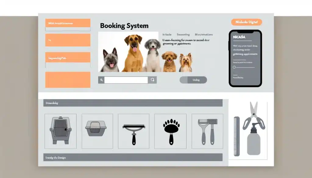 Image visualizing the booking system aspect of an animal groomer's website, featuring a user-friendly interface for scheduling grooming sessions