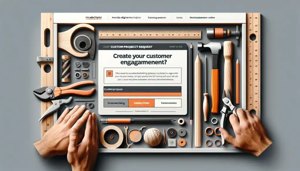 Image visualizing the customer engagement aspect of a carpentry website, featuring a contact form for enquiries and custom projects