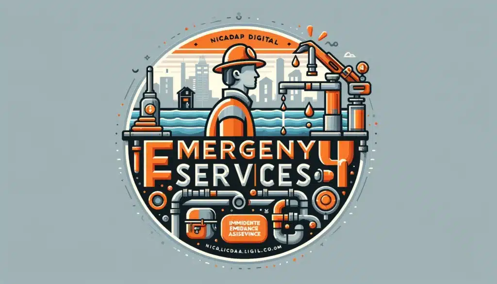 Image visualizing the emergency services aspect of a plumber's website, featuring a prominent call-to-action for immediate assistance