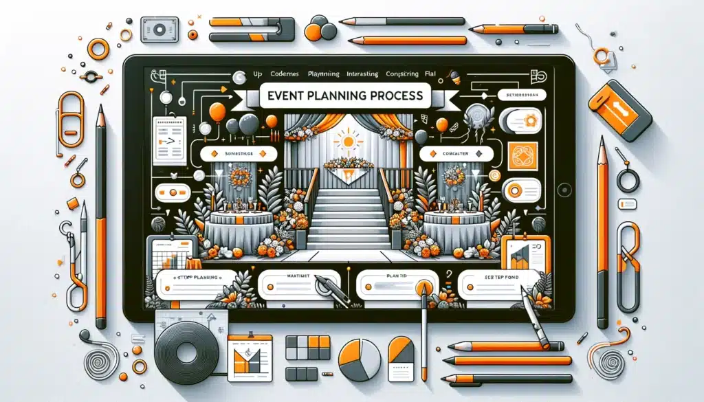 Image visualizing the event planning process aspect of a website, featuring a step-by-step guide or interactive planning tool