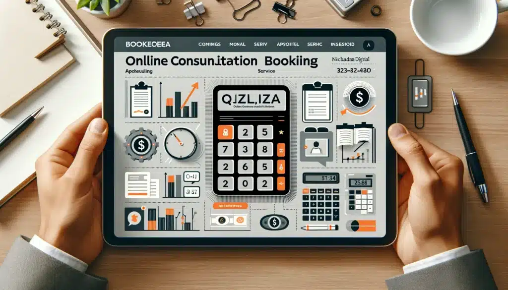 Image visualizing the online consultation booking aspect of a bookkeeper's website, featuring a user-friendly interface for schedules