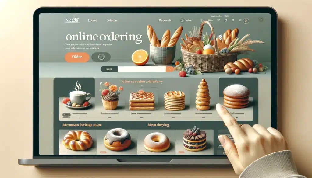 Image visualizing the online ordering aspect of a bakery website, featuring a user-friendly interface for menu browsing