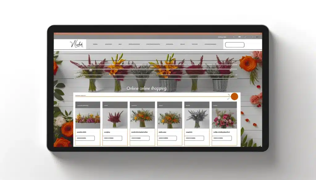 Image visualizing the online shopping aspect of a florist's website, featuring a user-friendly interface for browsing and purchasing