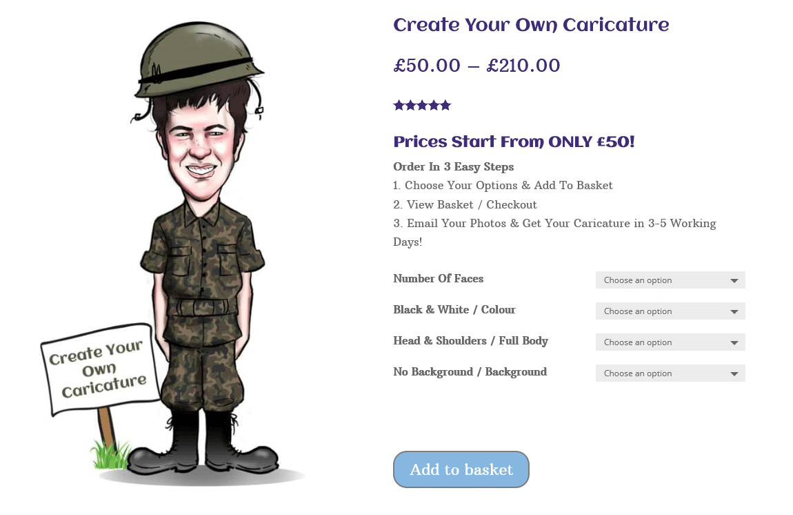 caricatures from photos ecommerce site