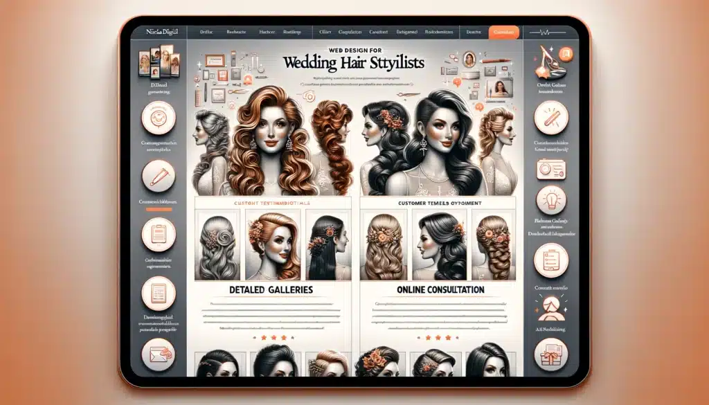 Showcasing the features and client engagement of a wedding hair stylist's website, including detailed galleries of hairstyles, customer testimonials and more