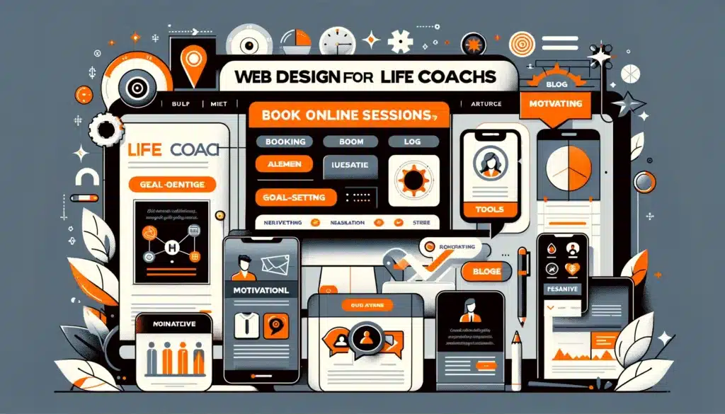 Showcasing the features and functionality of a life coach's website, including booking online sessions, interactive goal-setting tools, and a blog