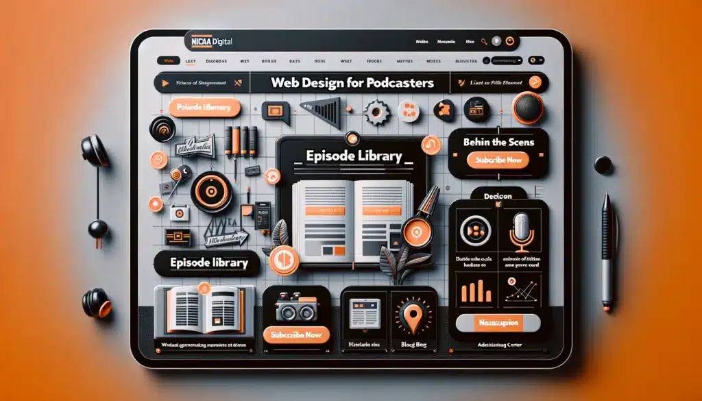 Showcasing the features and listener engagement of a podcaster's website, including an episode library, subscription options, and a blog or resource section