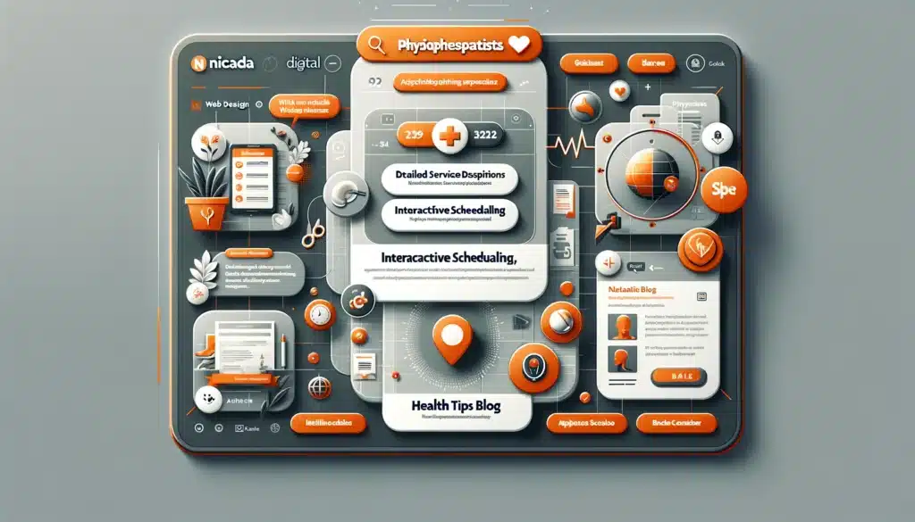 Showcasing the interactive features and educational resources of a physiotherapist's website, including detailed service descriptions