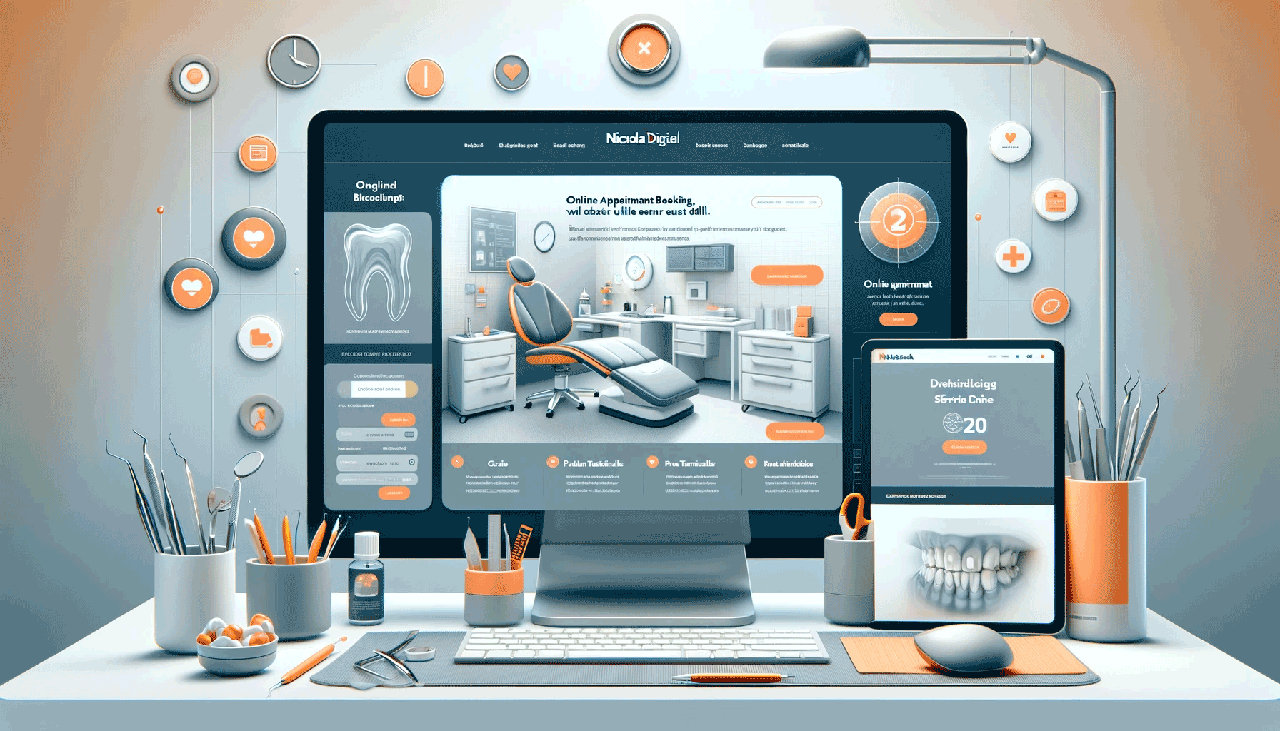 Web Design For Dentists Image featuring a modern and inviting website interface designed for dental clinics